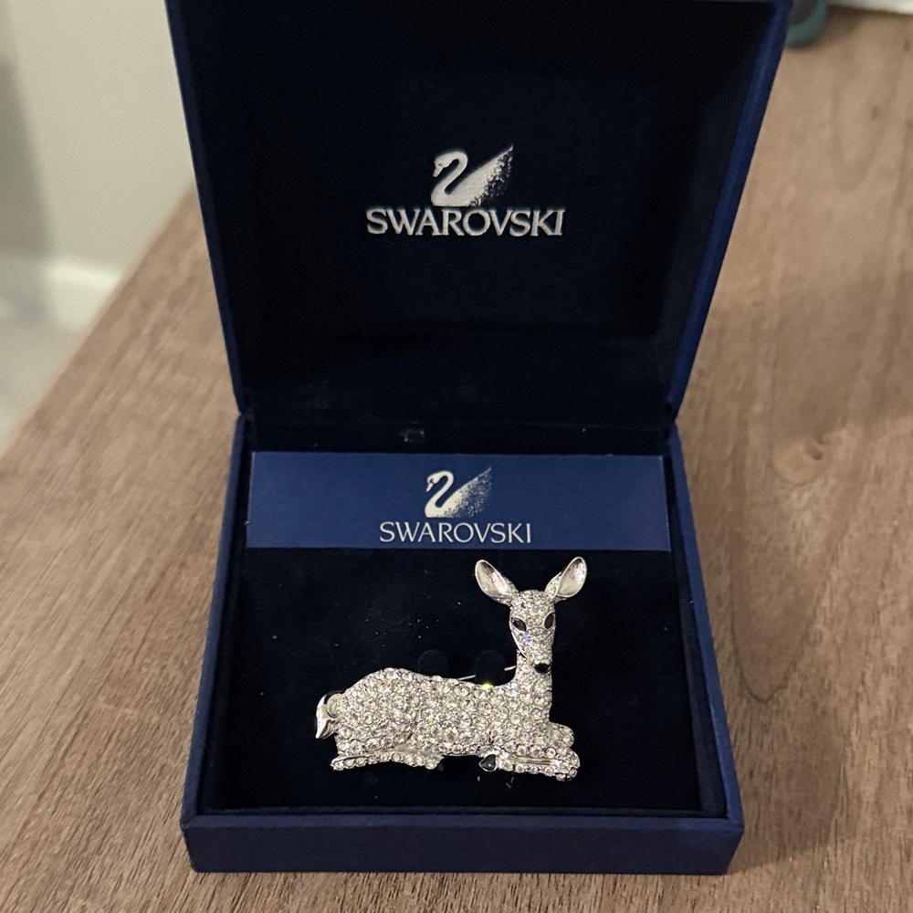 Retired Swarovski Silver Crystal Deer Pin